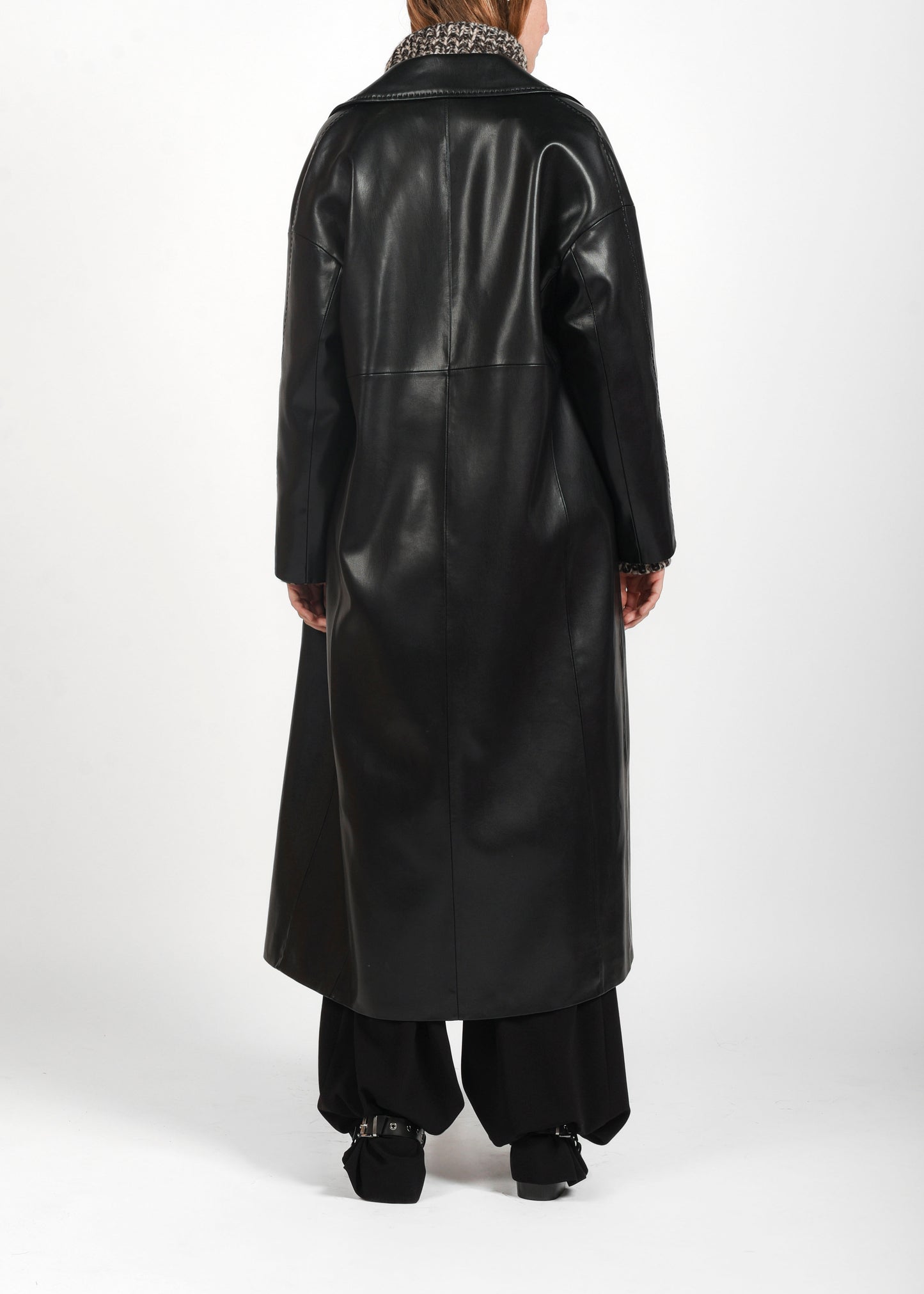 Long Faux Leather Coat - Black