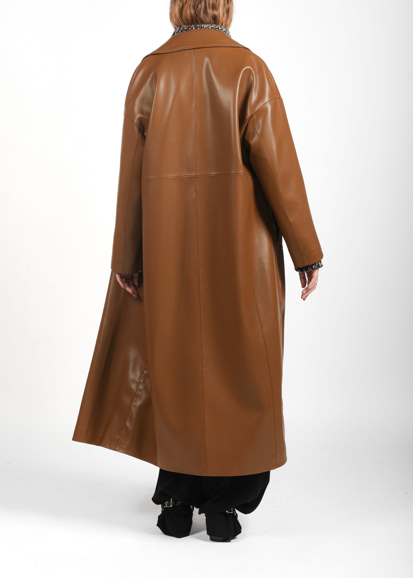 Long Faux Leather Coat - Sigaro