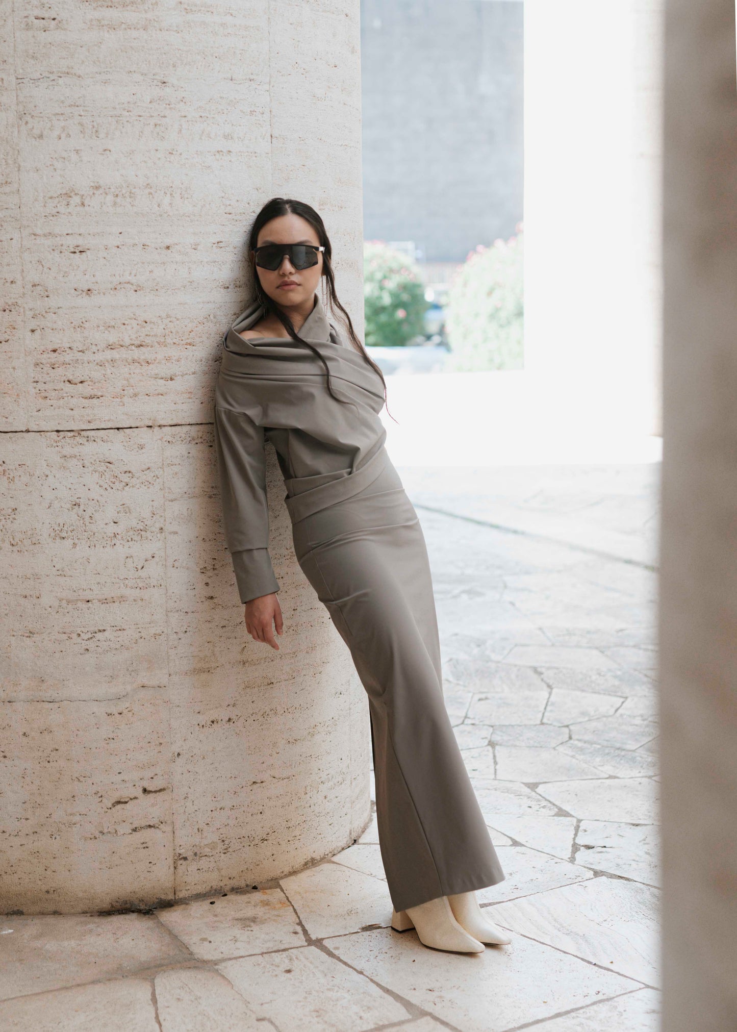 Asymmetrical V-Neck Top - Moon