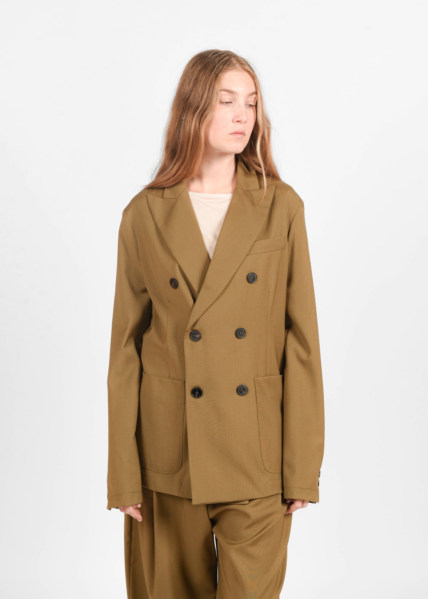 Double-Breasted Blazer - Olive Oil