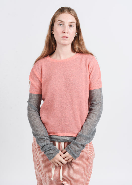 Layered Crewneck Sweater - Bubble/Grey