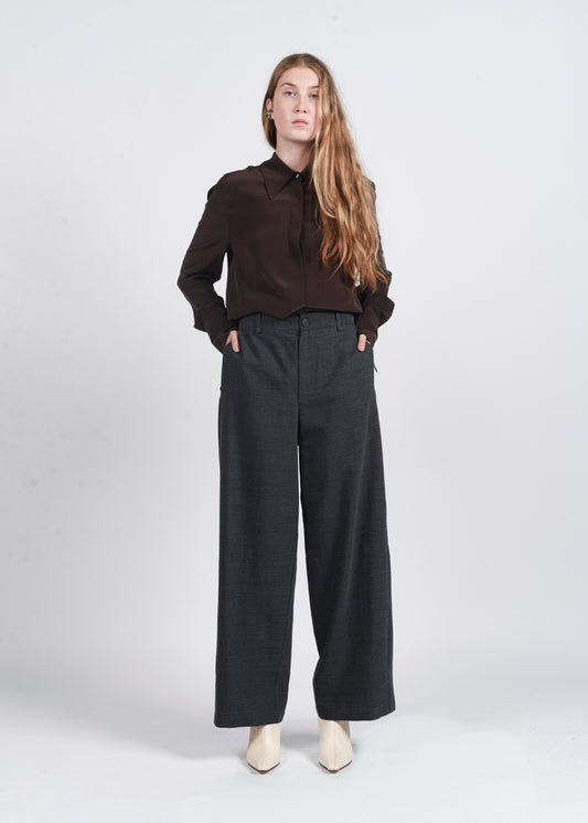 High-Waist Wide-Leg Trousers - Carbon