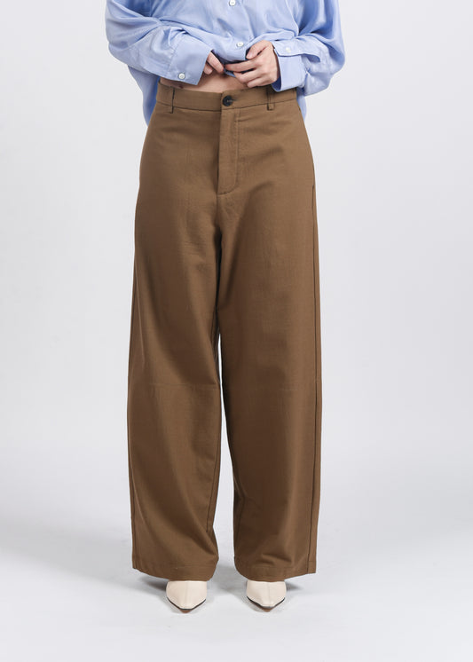 High-Waist Wide-Leg Trousers - Oil