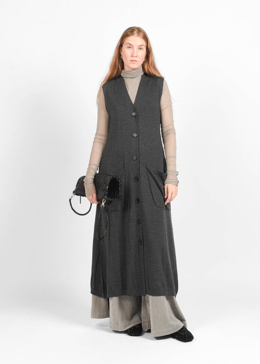 Long Wool Cardigan - Storm Grey