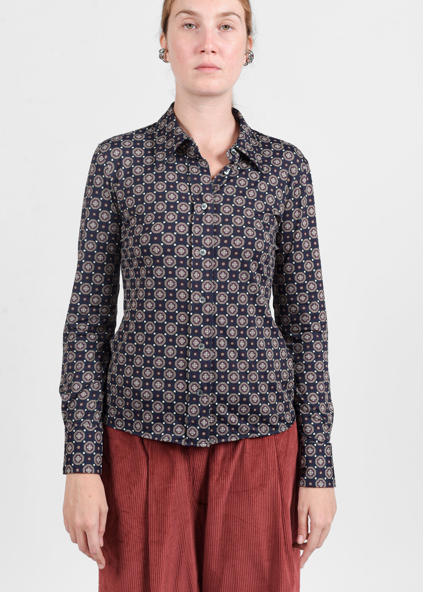 Tie-Print Fitted Shirt - Blu