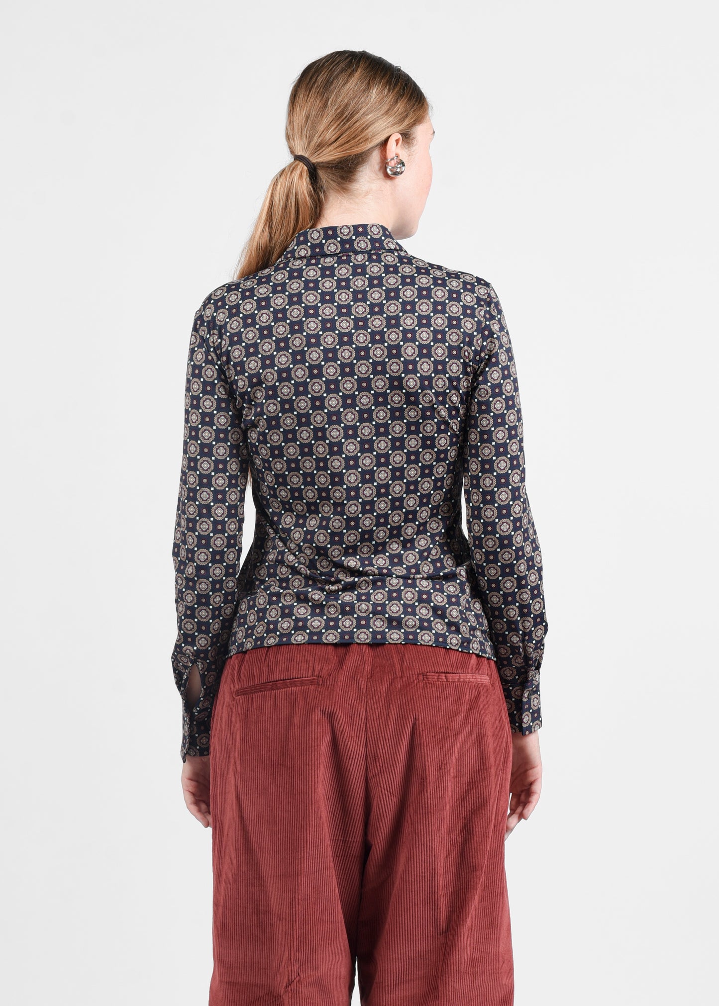 Tie-Print Fitted Shirt - Blu