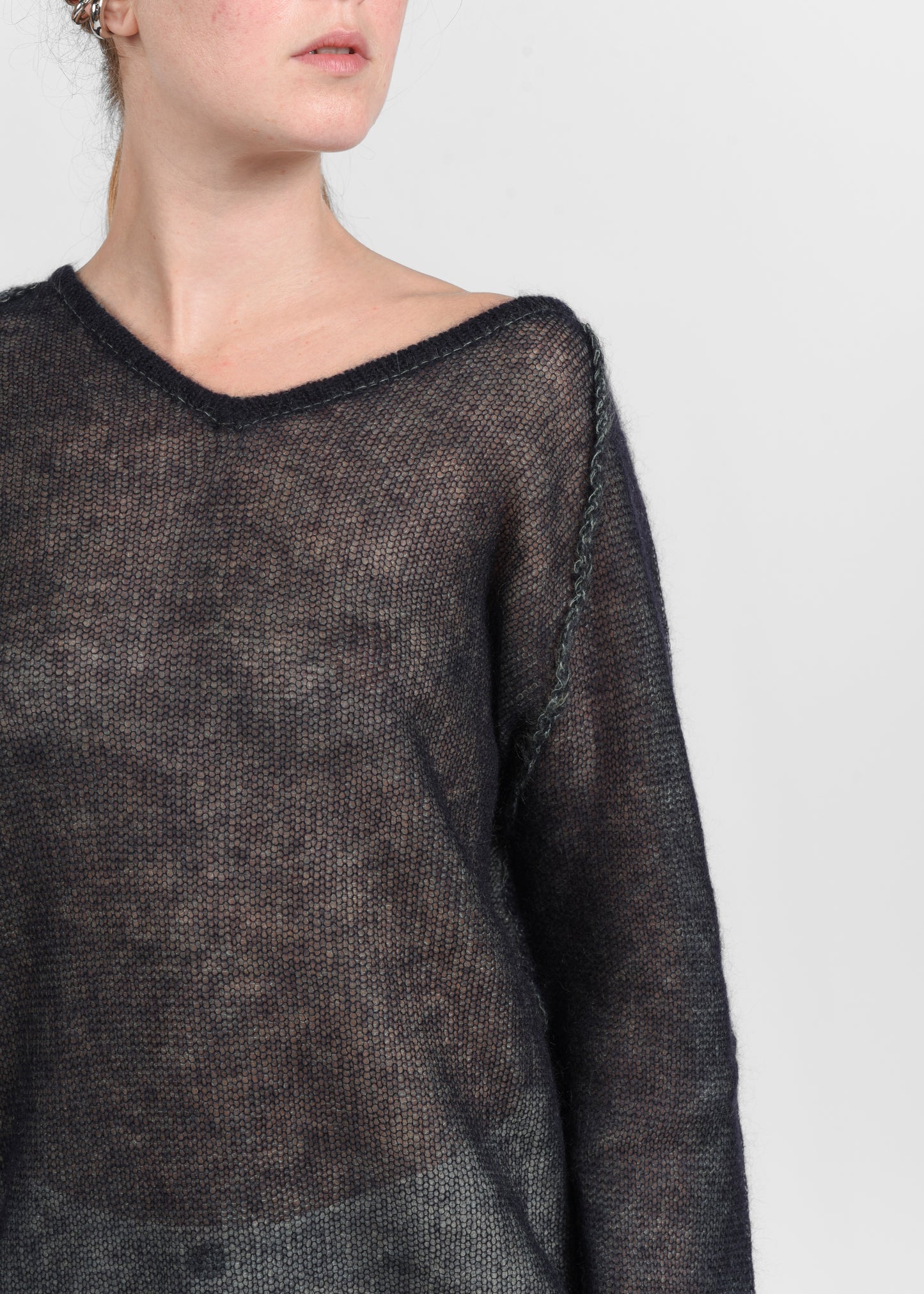 Mock Neck Double Sweater - Navy
