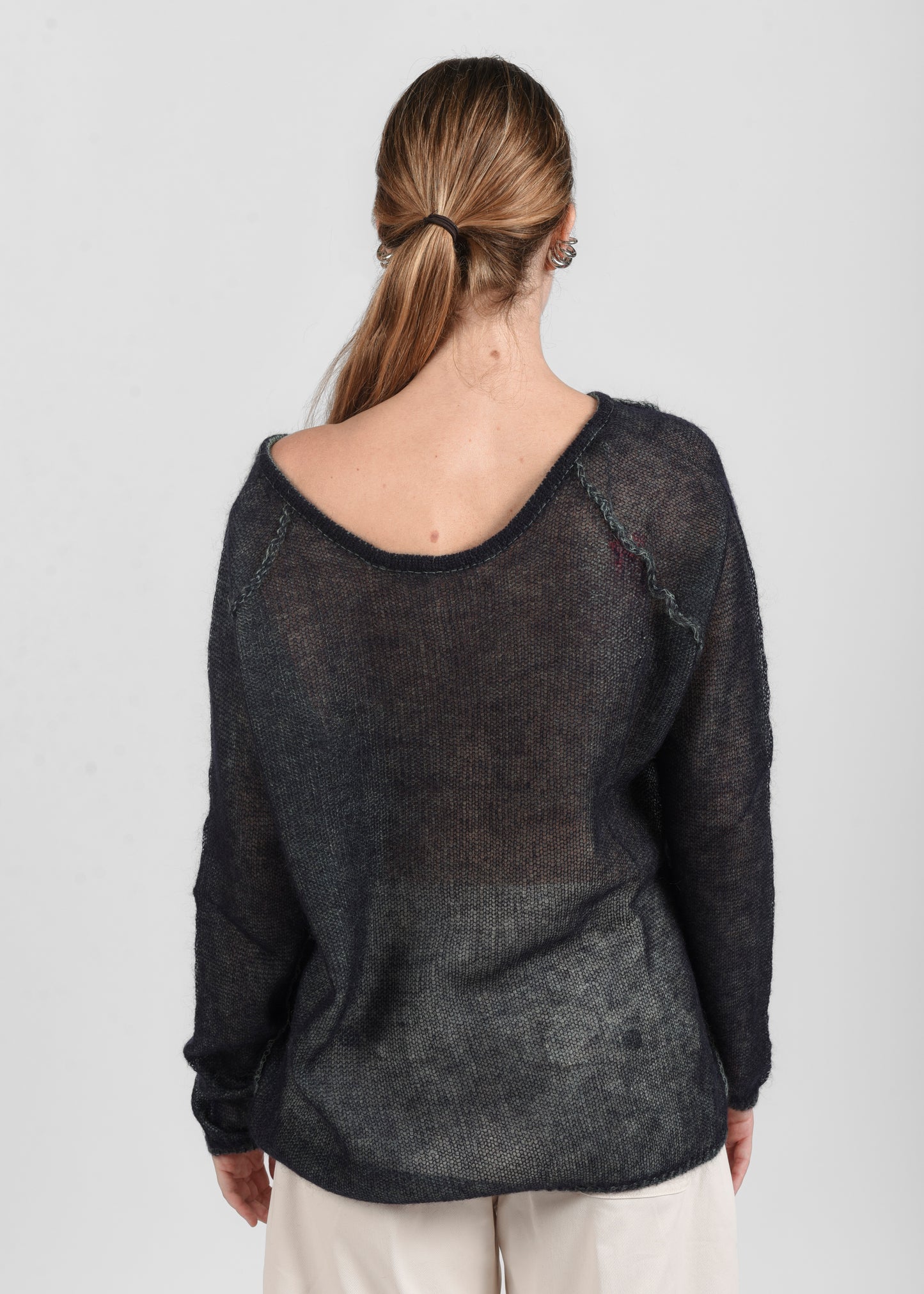 Mock Neck Double Sweater - Navy