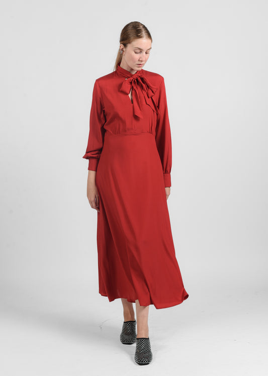 Long Silk Dress with Bow - Rosso