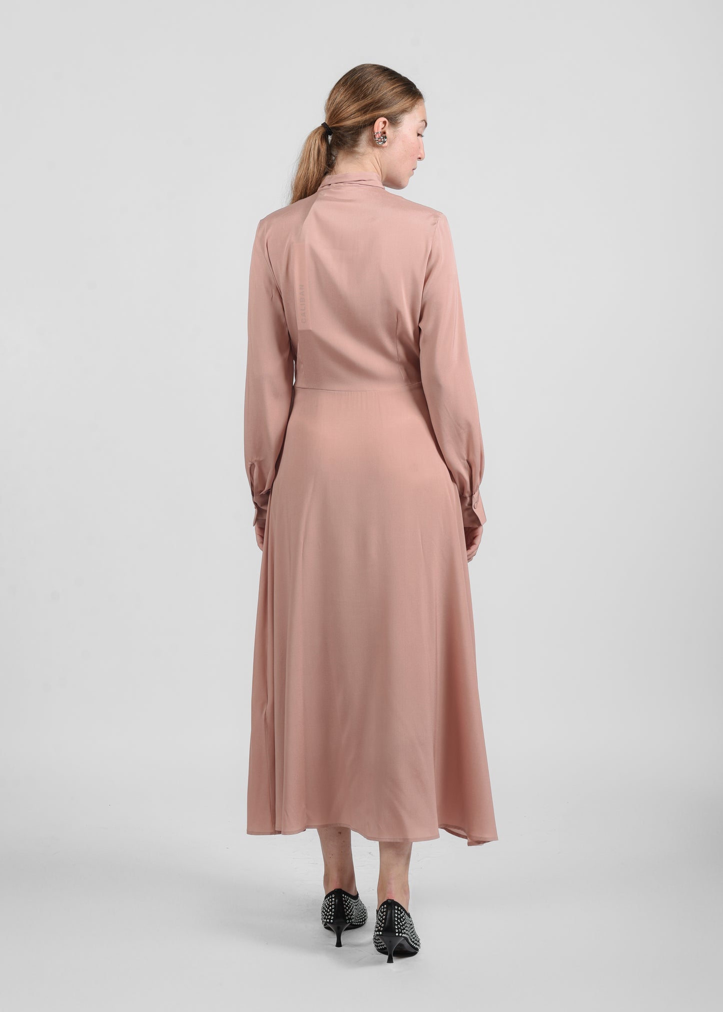 Long Silk Dress with Bow - Rosa