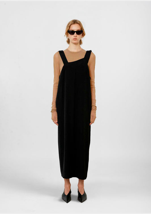 Long Asymmetric Strap Dress - Black