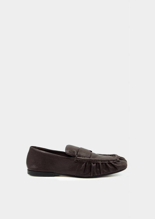 Leather Loafer with Gathered Sides - Cocoa