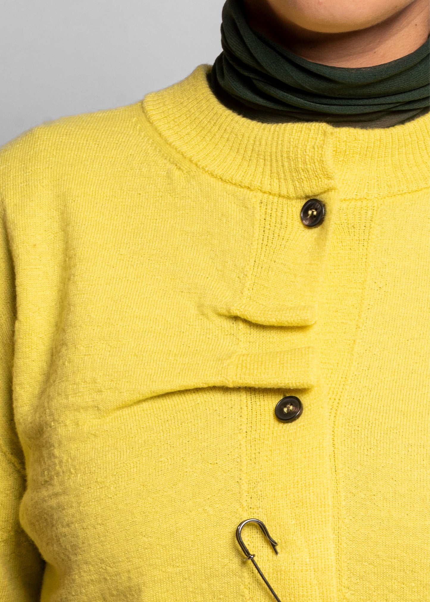 Frayed Wool Crewneck Cardigan - Lemon