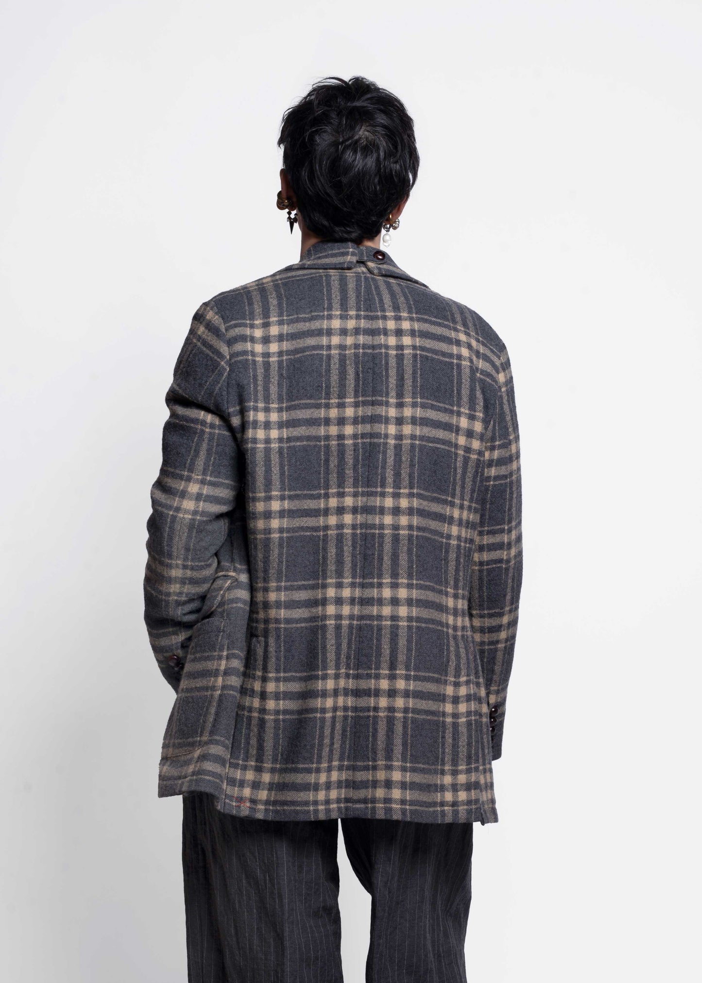 Checked Wool Jacket - Piombo/Beige