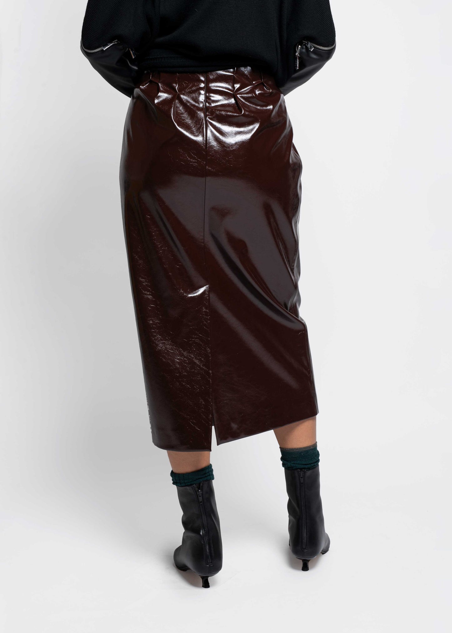 Shiny Faux Leather Skirt - Chocolate