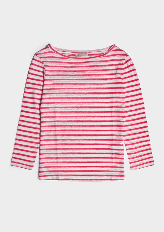 Boat Neck Lino - Bianco/Ciliegia
