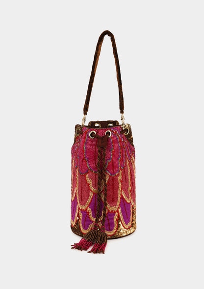 Feather Rigid Bucket Bag - Pink