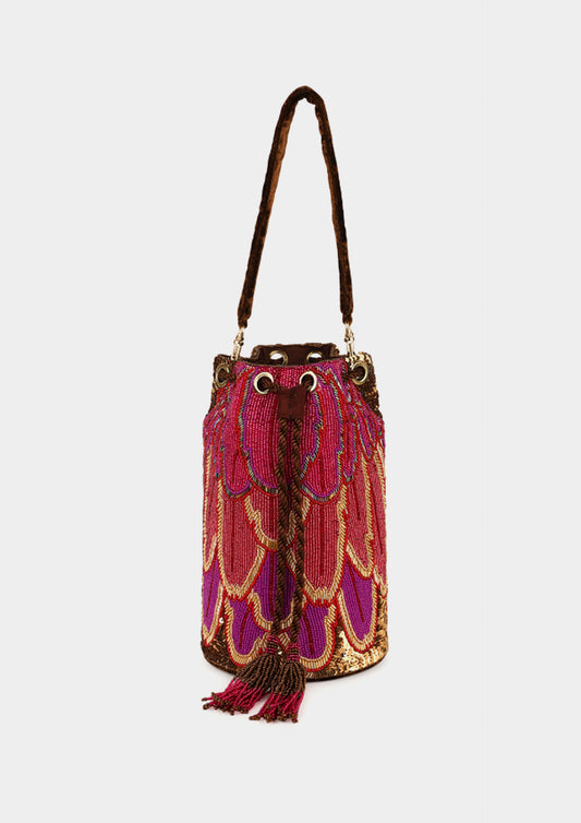 Feather Rigid Bucket Bag - Pink