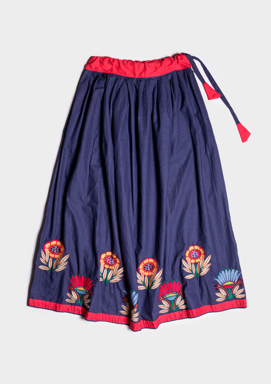 Exotic Flowers Midi Skirt - Blu/Rosso