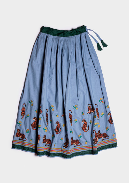 Happy Tiger Midi Skirt - Azzurro/Verde