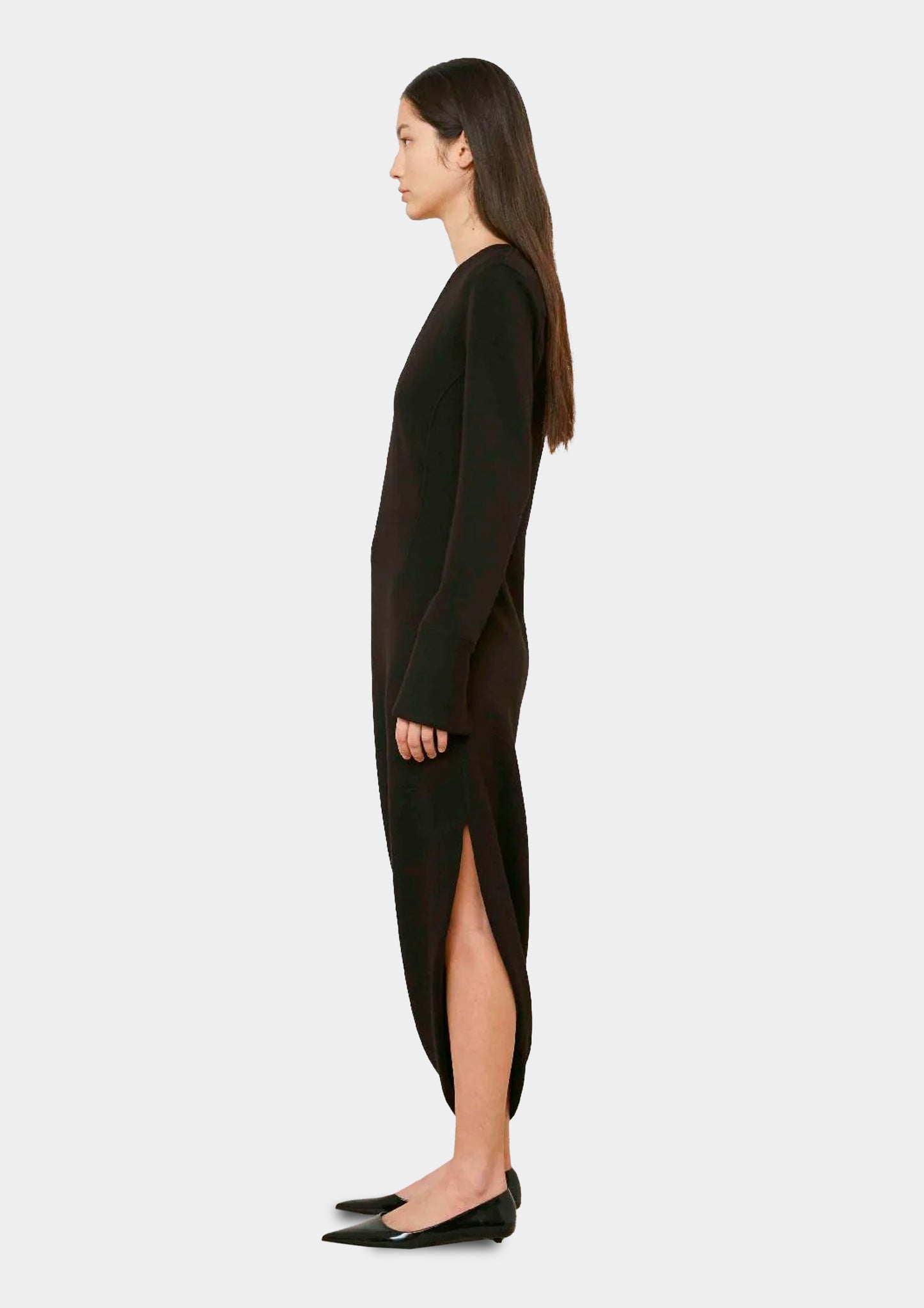Asymmetric V-Neck Dress - Black