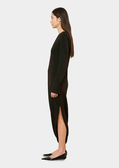 Asymmetric V-Neck Dress - Black