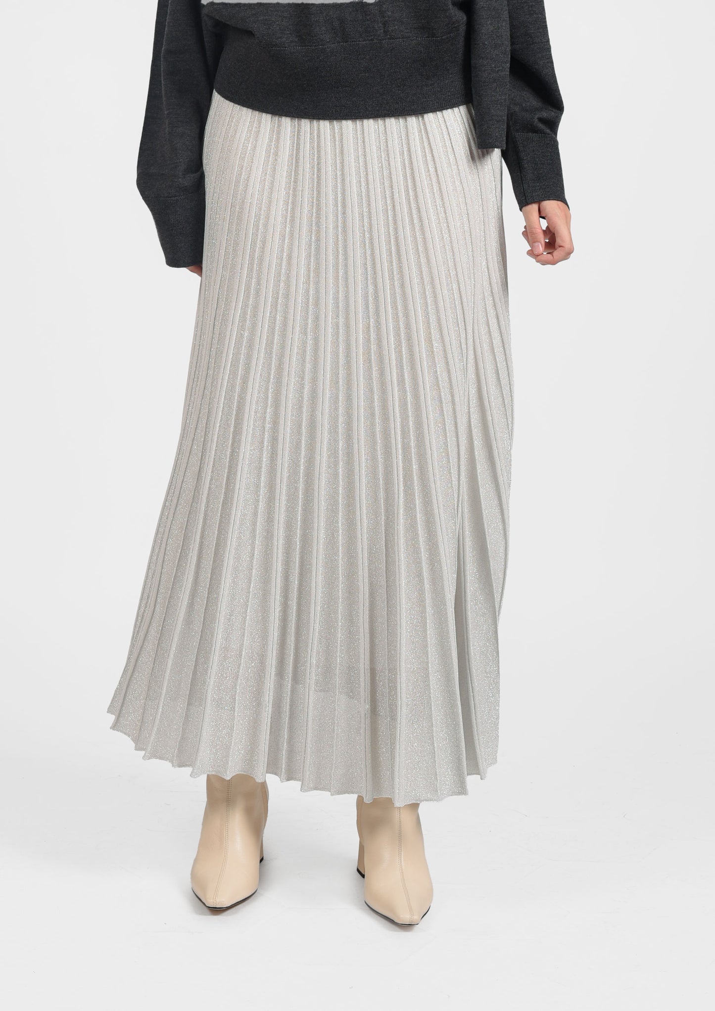 Lurex Plissé Skirt - Argento