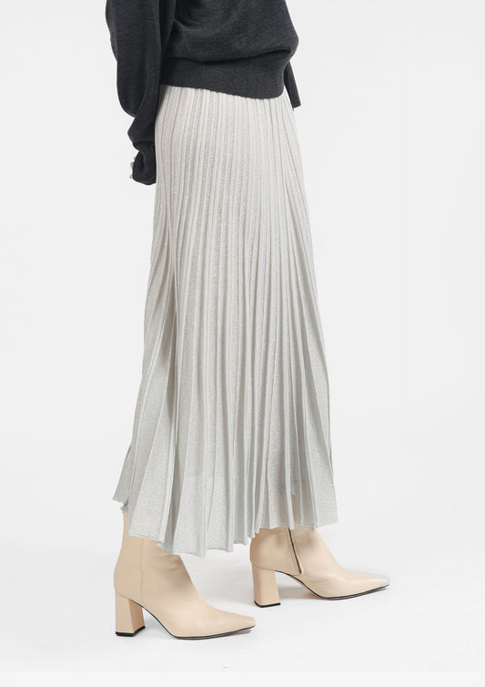 Lurex Plissé Skirt - Argento