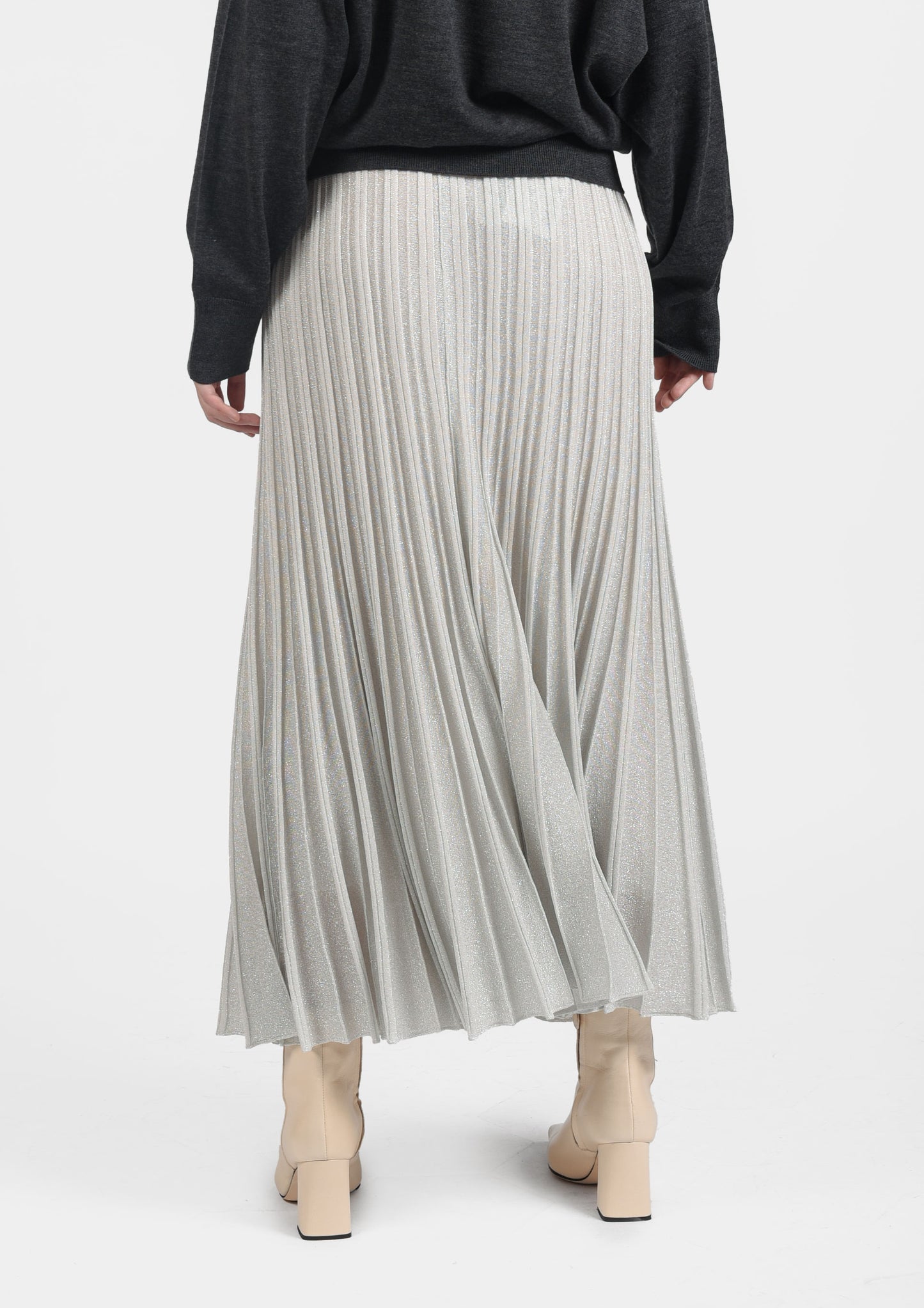 Lurex Plissé Skirt - Argento