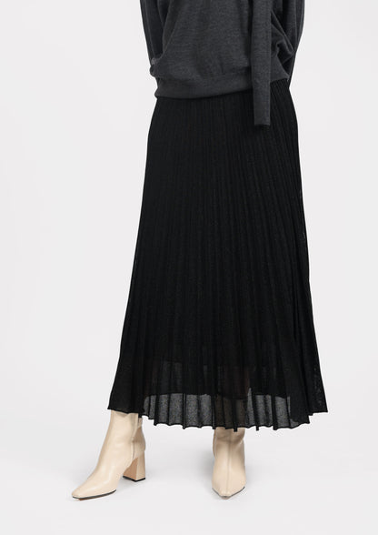 Lurex Plissé Skirt - Nero