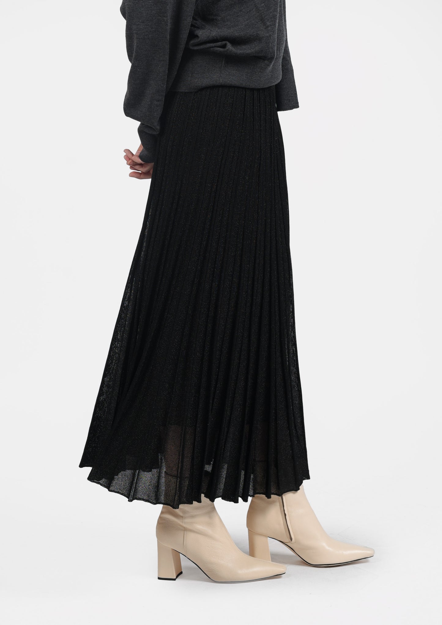 Lurex Plissé Skirt - Nero