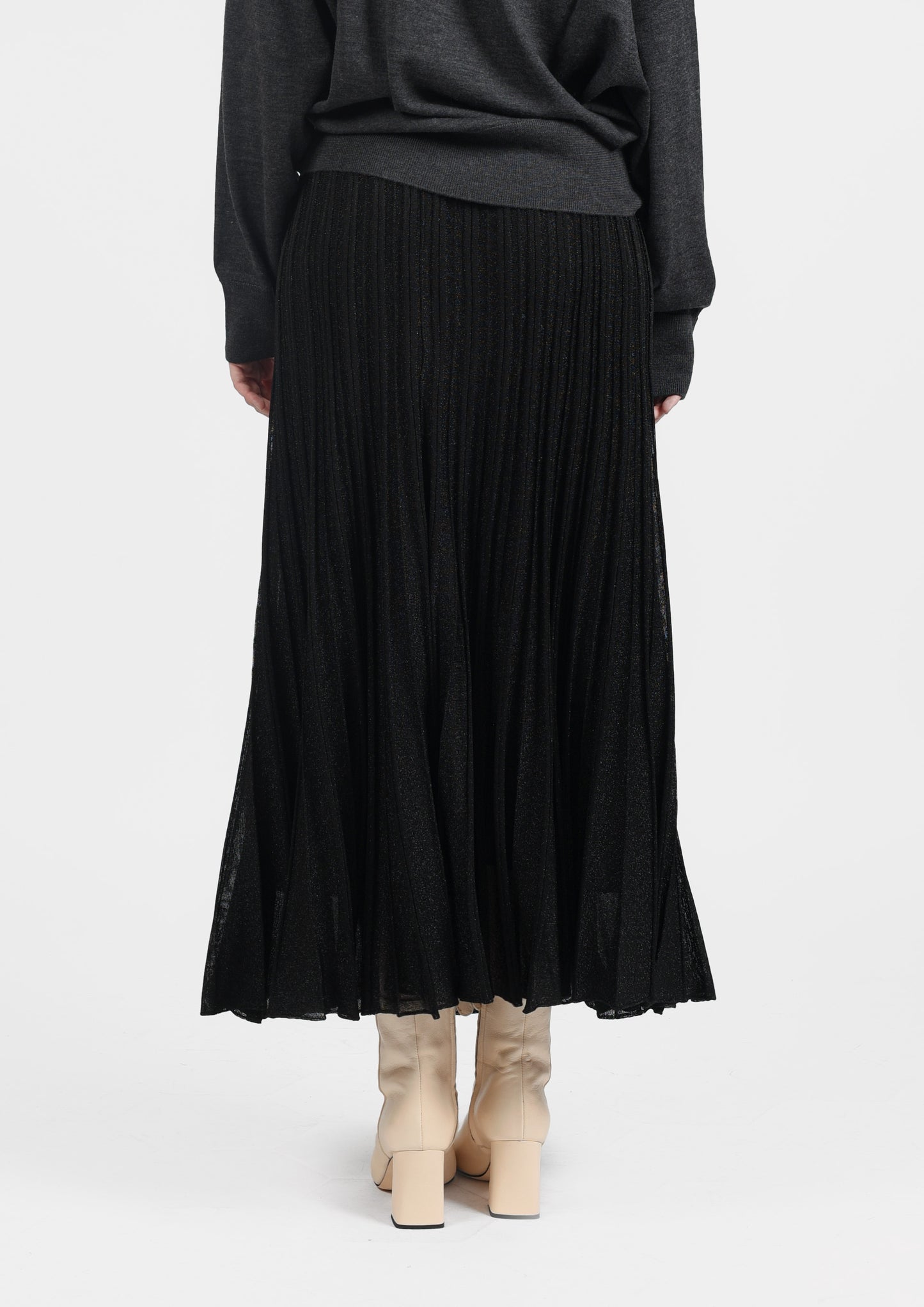 Lurex Plissé Skirt - Nero