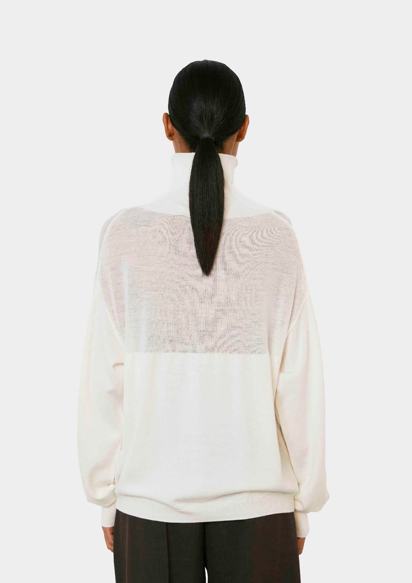 Boxy  High-Neck Sweater- Bianco