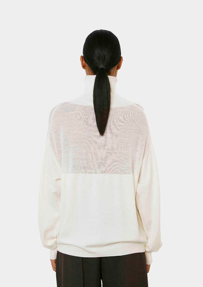 Boxy  High-Neck Sweater- Bianco