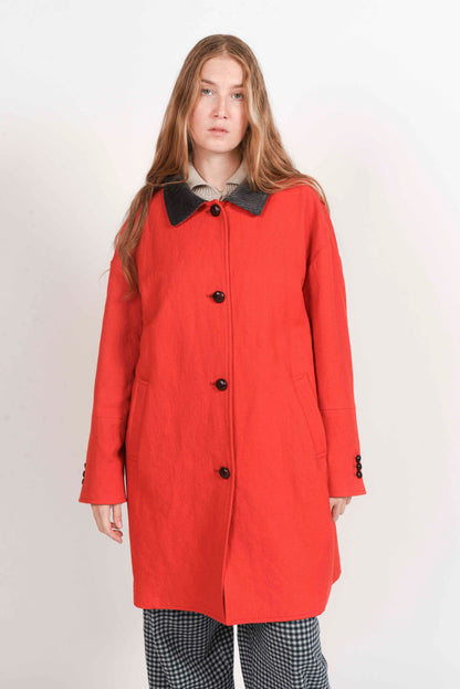 Ovetto Coat in Lana Vergine - Rosso