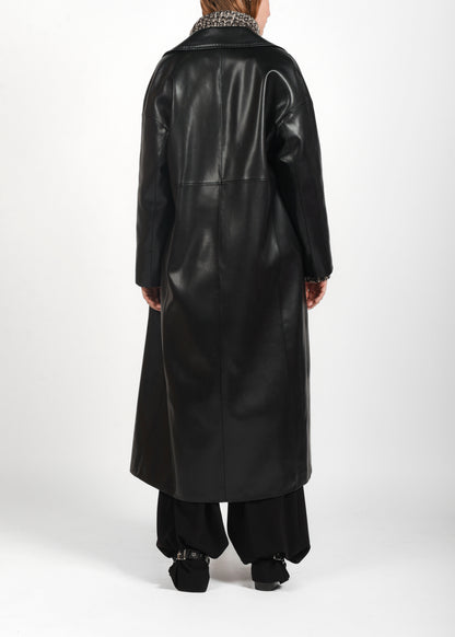 Long Faux Leather Coat - Black