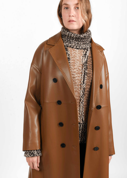 Long Faux Leather Coat - Sigaro