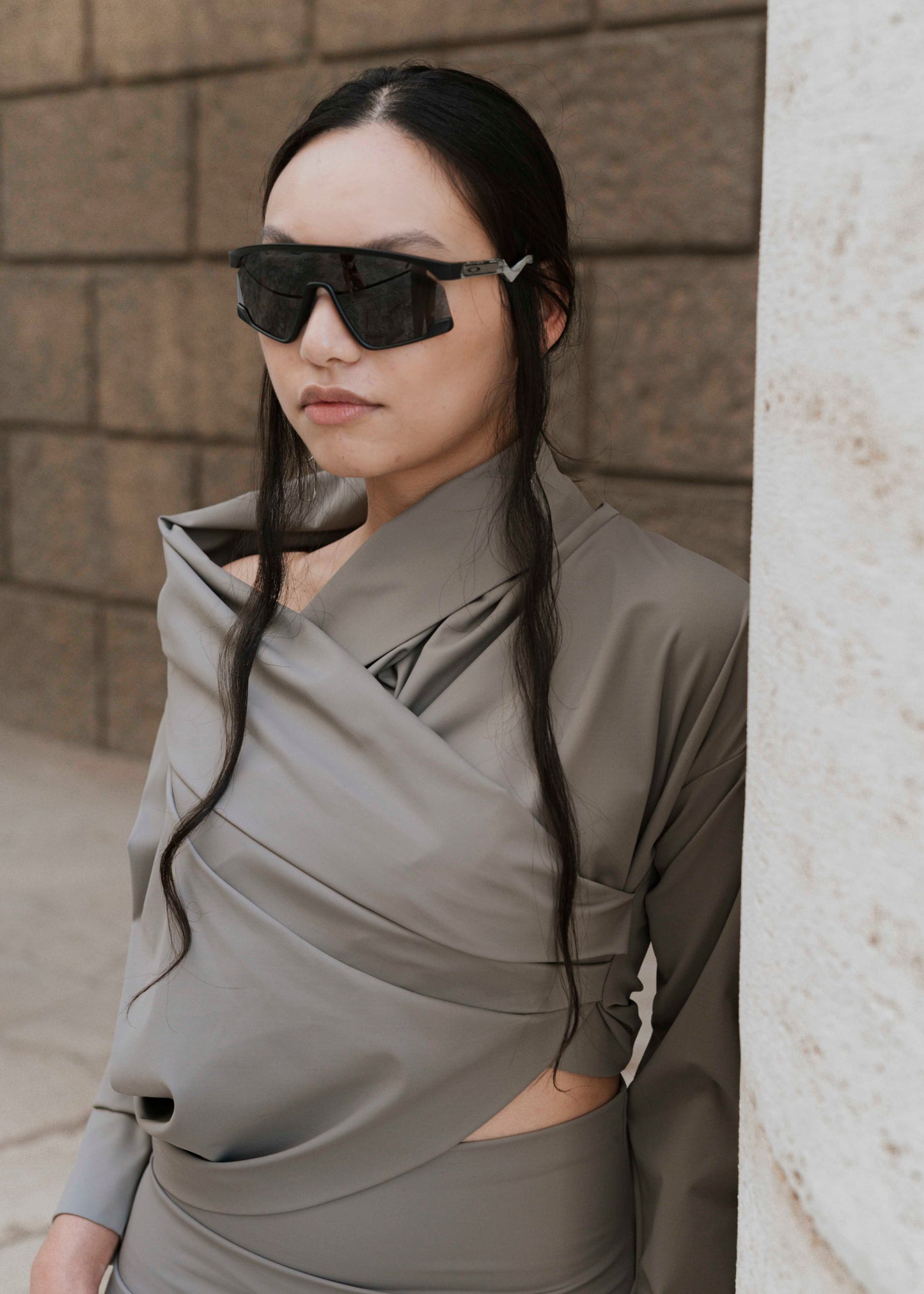 Asymmetrical V-Neck Top - Moon