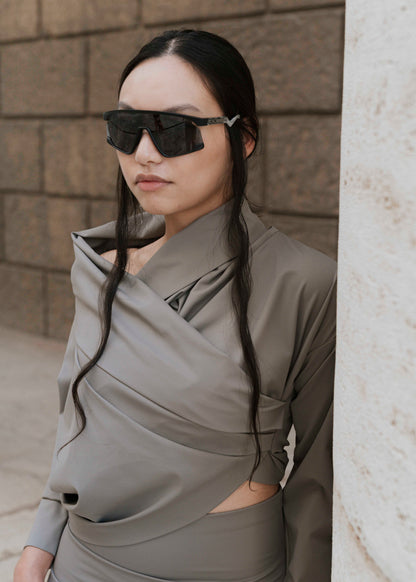 Asymmetrical V-Neck Top - Moon