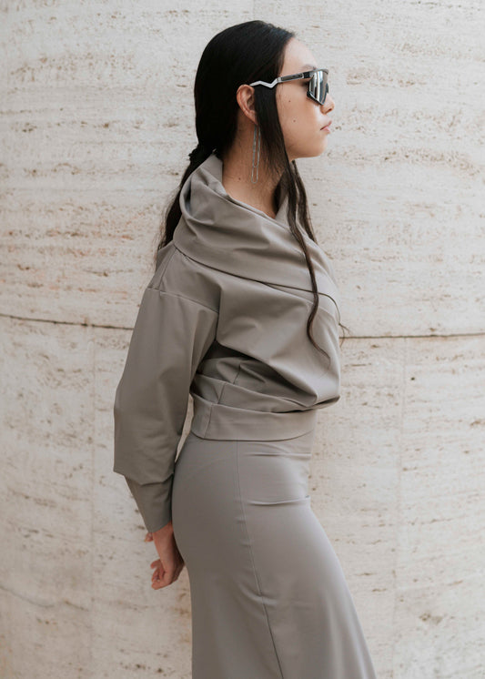 Asymmetrical V-Neck Top - Moon