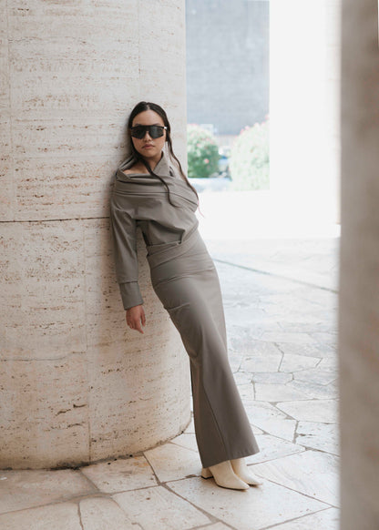 Asymmetrical V-Neck Top - Moon