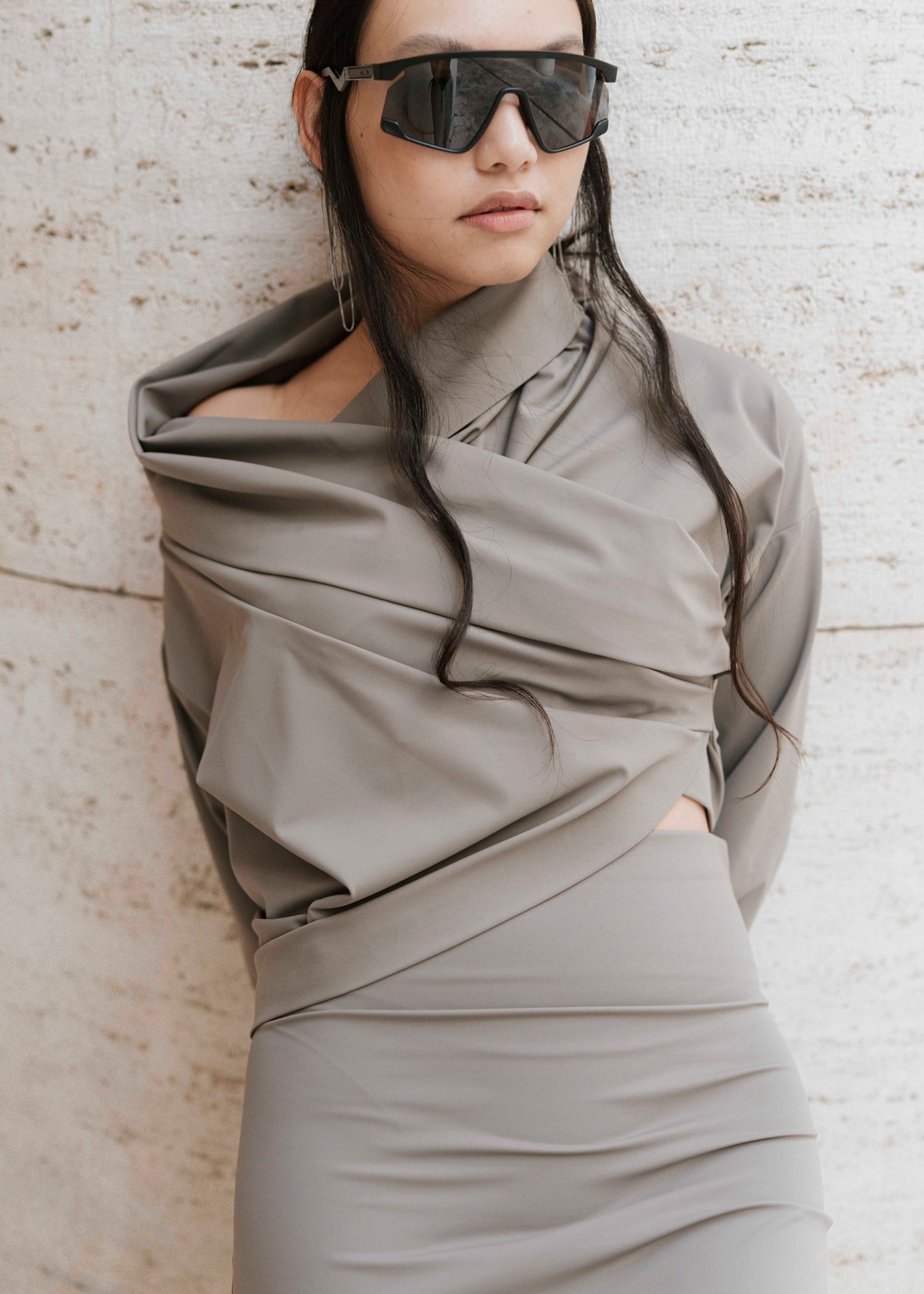 Asymmetrical V-Neck Top - Moon