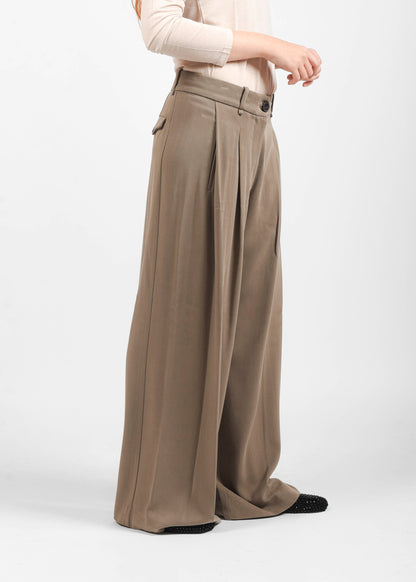 Wide-Leg Trousers - Mud