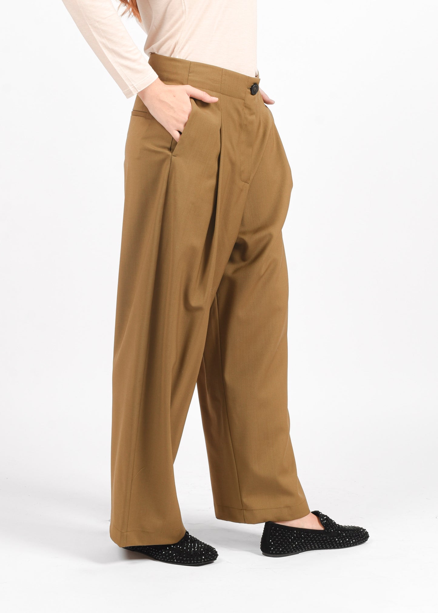 High-Waist Trousers - Olive Oil