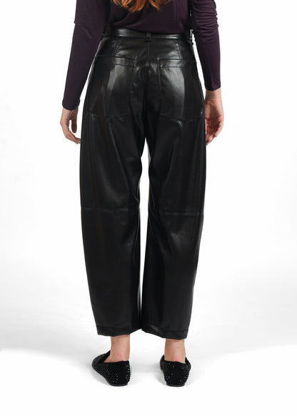 Carrot-Fit Faux Leather Pants - Black