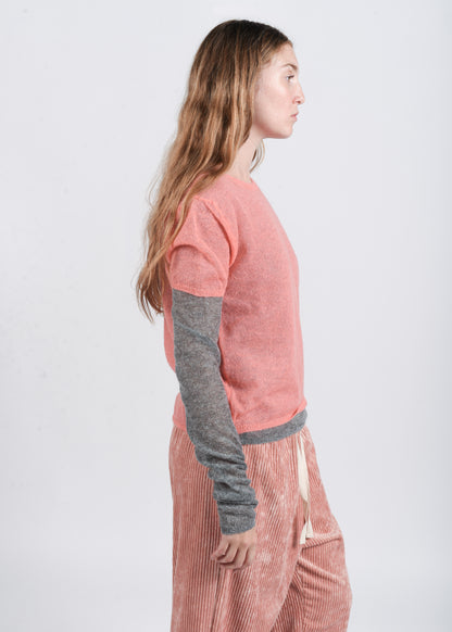Layered Crewneck Sweater - Bubble/Grey