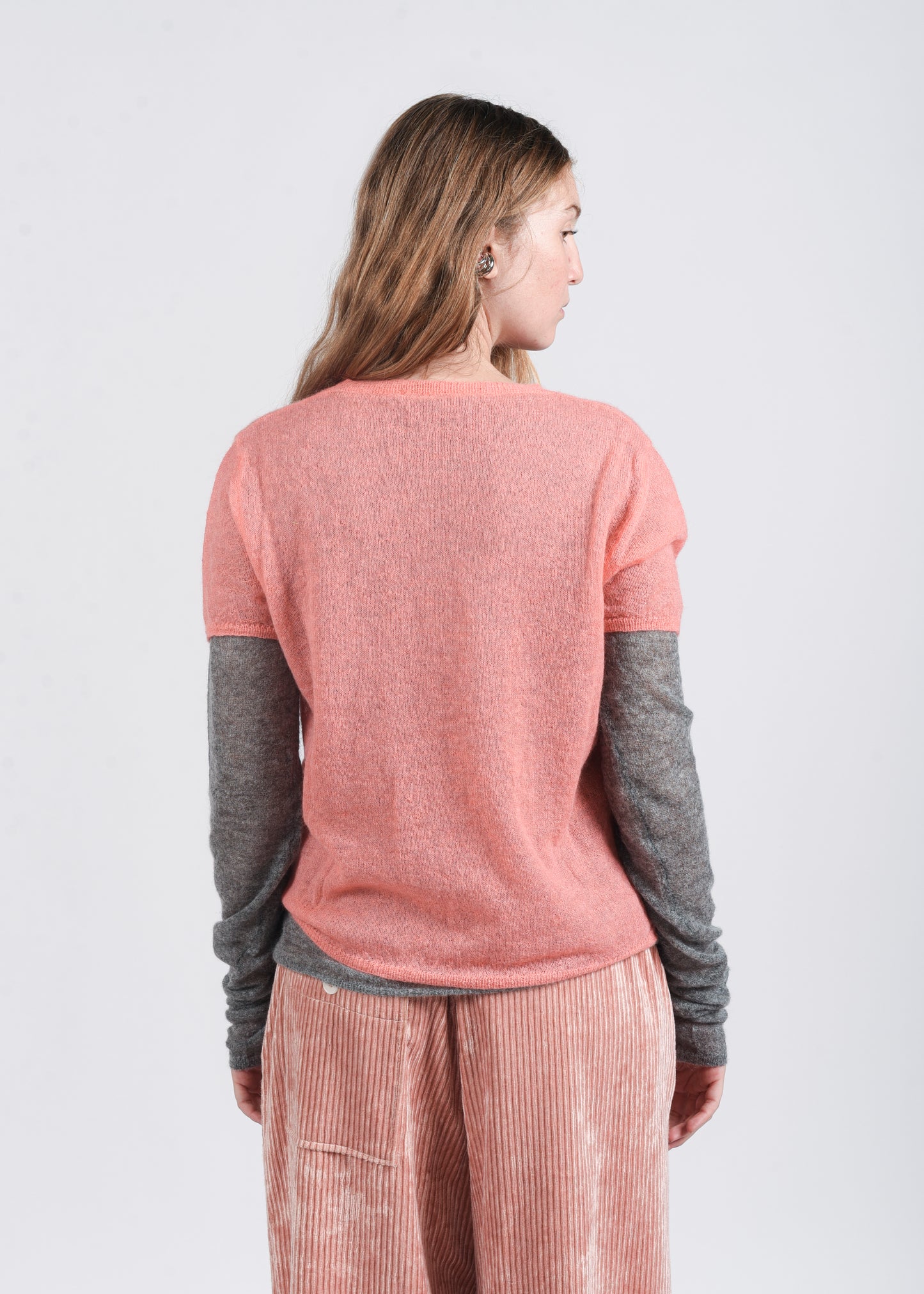 Layered Crewneck Sweater - Bubble/Grey