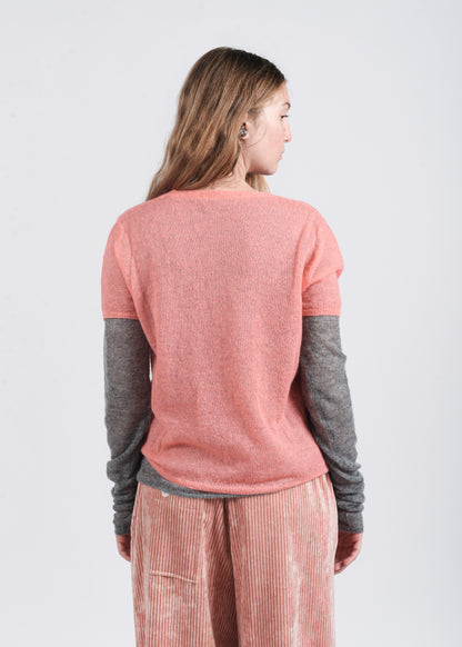 Layered Crewneck Sweater - Bubble/Grey