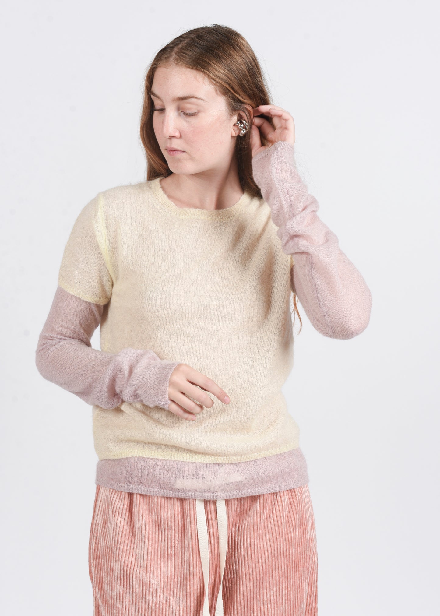 Layered Crewneck Sweater - Mayo/Lilla