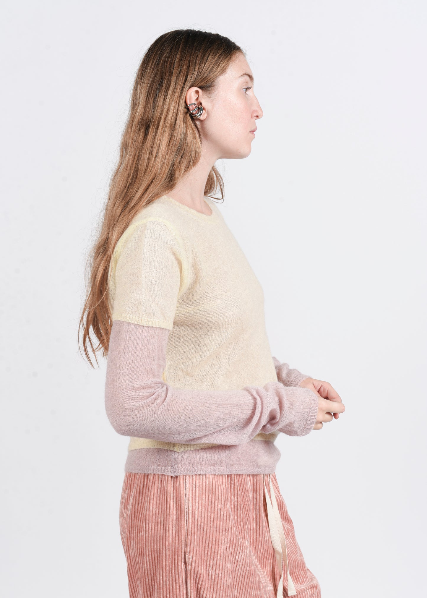 Layered Crewneck Sweater - Mayo/Lilla